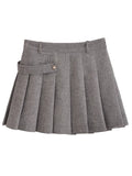 Fashionkova party look inspos 2025 Women Grey O-neck Double-breasted Short Jacket High Waist Pleated Mini Skirts 2 Piece Sets New Lady Elegant Street Outfits