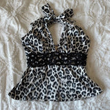 FashionKova-Y2k Tops Camis Women Clothing Leopard Punk Sexy Sling Lace Aesthetic Crop Top Baby Tee Slim Gothic Backless Femme Grunge T shirt