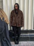 Fashionkova party look inspos Women's Brown Big Lapel Faux Fur Fury Fashion Fluffy Long Sleeved Thick Warm Fury Jacket 2024 Winter Lady Casual Street Outwear