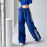 Fashionkova Party Outfit Striped Sweatpants Women Hip Hop Streetwear Baggy Wide Leg Cargo Pants Bf Y2K High Waist Drawstring Joggers Trousers