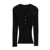 Fashionkova 2025 Autumn New Product Women's Fashion Slimming Pearl Button High Elastic Core Yarn Knitted Top Valentine's Day Aesthetic