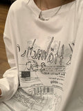 Fashionkova party look inspos Y2K T-shirt Fairy Grunge 2023 Vintage Letter Print Tops Black Autumn Off Shoulder Long Sleeved Korean Tees Loose Harajuku Shirt