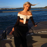 Fashionkova Valentine's Day Aesthetic Trendix Lace Elegant Dress Sets Women Sexy Off Shoulder Patchwork Mesh Long Sleeve Top And Black Slim Skirt 2 Piece Suits Female