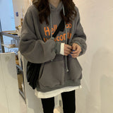 Fashionkova Vintage Letter Print Loose Oversized Hoodie