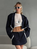 Fashionkova  Nye Outfit Lapel Striped Women Coat Set High Waist Zipper Lady Skirt Sets 2025 Fashion Elegant Spliced Full Sleeve Blazer Lady Outfits Suit