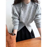 Fashionkova Cinched Waist Sweater for Women Pullovers Long Sleeve Mock Neck Plain Knitted Jumper with Zip Front Trendy Fall Winter Outfit Spring Style 2025