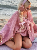 Fashionkova Thick Needle Sweater With Big Bow Loose Casual Wide Sleeved Sweaters Deep V Sweet Knitwear Pullover Women Warm Thickened Tops ootd outfit idea