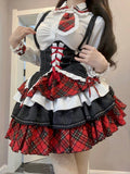 FashionKova-Japanese Kawaii Cute Dress Summer JK Girl Clothes Lolita Suit Goth Long sleeve Shirt Bandage High waist Sexy Punk Women Dresses