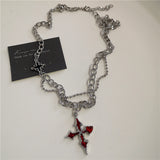 Fashionkova Gothic Red Heart Thorns Cross Chains Necklace For Women Men Hip-Hop Personality Trendy Charm Grunge Punk Jewelry Y2k Accessories
