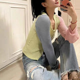 Fashionkova Korean Fashion Patchwork Cardigans Hollow Out Lazy Style Full Sleeve Knit Sweater Y2k Aesthetics Chic Designer Clothes Spring Style 2025
