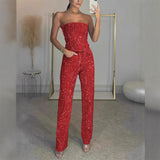 Fashionkova Rhinestones Denim Vest Jeans Set Women Slim Sleeveless Strapless Empire Waist Zipper Pocket Pencil Trouser 2025 Summer Lady Suit