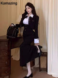 Fashionkova Valentine's Day Aesthetic Y2K 3-piece Set Women Crop Coat Blazer White Shirt Halter Sleeveless Bodycon Midi Dress Autumn New Female Korean Chic Outfits