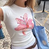 Fashionkova Women's Summer Y2K Aesthetic Baby Tee Slim Fit Cherry/Fruits/Boots Print T-Shirts Round Neck Short Sleeve Crop Tops fairycore