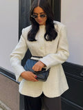 Fashionkova party look inspos White Elegant Round Neck Slim Fit Jacket Women Fashion Long Sleeve Single Breasted Pocket Coat New Chic Spring Lady Outwear