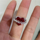 Fashionkova Y2K Gothic Dark Red Cross Star Crow Heart Rings For Women Goth Game Love And Deepspace Sylus Cosplay Jewelry Accessories Gifts