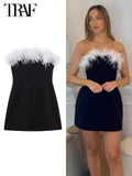 Fashionkova Feather Corset Dress Woman off Shoulder Short Dresses for Women Sexy Backless Evening Dresses Women Bodycon Women's Dress Valentine's Day Aesthetic