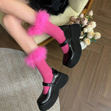 Fashionkova  Nye Outfit Y2k Women Feather Fur Middle Tube Socks Rose Pink Jk Lolita Socks Cotton Funny Cotton Socks Pile Cosplay Party Accessories