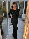 Fashionkova party look inspos Elegant Round Neck Sequin Maxi Dress Slim Fit Backless Long Sleeve Bodycon Rodes New Autumn Winter Women Banquet Party Vestidos