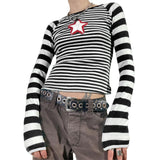 Fashionkova party look inspos Women Star Shirt Y2k Graphic Print Crop Tops Long Sleeve Vintage Baby Tees Fairy Grunge Aesthetic Fall Tops Streetwear