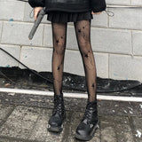 Fashionkova  Nye Outfit Star Heart Lolita Socks Tattoo Print Pantyhose Fishnet Stockings Kitty Cat Japanese JK Tights Gothic Cosplay Lace Black Tights