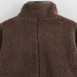 Fashionkova party look inspos Plush Stand Collar Jackets Coat Women Vintage Lambwool White Single-Breasted Pockets Jacket Female Autumn High Street Outwear