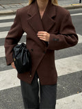 Fashionkova party look inspos Fashion Women Brown Lapel Two Buttons Blazer Jacket Casual Long Sleeved Slim Commute Coat 2025 Spring Lady Street Outwear