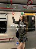 Fashionkova Autumn Korean Vintage Preppy Style 3 Piece Set Women Outfits Casual Knitted Sweater + Slim Stripe Shirt + Y2k Mini Pleated Skirt 2025 spring outfits
