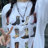 Fashionkova Boot Western T-Shirt Women Summer Loose Vintage Boho Texas T Shirt Cowgirl Cowboy Cute Graphic Tees Hippie Tshirts Retro Spring Style 2025