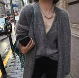 Fashionkova Party Outfit Limiguyue Cashmere Knit Cardigan 2 Piece Set Women's Sweater Sleeveless V Neck Vest+Long Jacket Coat Warm Mohair Knitwear E046