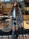 Fashionkova party look inspos Fashion Printed Short Set for Women Chic  O-neck Lantern Sleeve Coat High Waist Mini Shorts 2024 Autumn New Lady 2 Pieces Sets