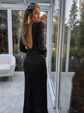 Fashionkova party look inspos Elegant Round Neck Sequin Maxi Dress Slim Fit Backless Long Sleeve Bodycon Rodes New Autumn Winter Women Banquet Party Vestidos
