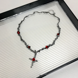 Fashionkova Y2K Goth Dark Red Rose Flower Pendant Clavicle Chain Choker Necklace For Women Men Unisex Charms Grunge Punk Jewelry Accessories