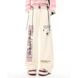 Fashionkova party outfit  Women Apricot Sweatpants Baggy Y2k Streetwear Graphic Print Jogger Pants Vintage Harajuku Wide Straight Trousers Clothes Spring