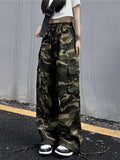 Fashionkova Party Outfit American Vintage Camouflage Cargo Pants Women Summer New Streetwear Loose Straight Wide Leg Trousers Woman