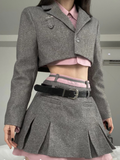 Fashionkova  Nye Outfit Korean Fashion Y2k Blazer Suit Pink Shirt + Short Blazer + Patchwork Slim Mini Skirt Retro 3 Piece Set Skirt Woman 2024 Autumn