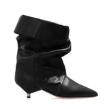 Fashionkova Autumn and Winter New Women's 5cm Thin Heel Short Boots Fashion Pointed Wide Tube Folding Stacked Boots Women's Ankle Boots