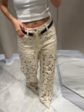 Fashionkova Hole White High Waist Women's Jean Fashion Flower Hollow Out Loose Female Denim Trousers 2025 Spring Summer Streetwear Jeans