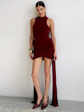 Fashionkova party look inspos Articat Elegant Sleeveless High Neck Elastic Slim Lace Up Dress Women Tight Party Club Evening Dress Elegant Short Dress Vestido