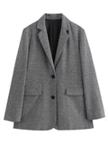 Fashionkova party look inspos Gray Loose Women Suit Jacket Fasion Lapel Single Breasted Formal Coat New Female Spring Casual High Street Long Sleeve Outerwear