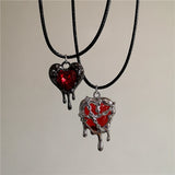 Fashionkova Gothic Red Black Lava Heart Pendant Rope Necklace For Women Men Grunge Halloween Rave Accessories Y2K 90s EMO Aesthetic Jewelry