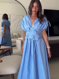 Fashionkova Women Summer Elegant Pleated Bow V Neck Blue Long Dresses 2024 New Sleeveless Wrapped Waist Maxi Dress Lady Vacation Party Robe ootd