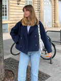 Fashionkova 2024 Autumn Winter Coats Women Casual Double Breasted Turn Down Collar Female Short Jackets Chic Lady Loose Demi Season Outcoat ootd