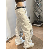 Fashionkova party outfit  Women's Off White Y2k Cargo Jeans Harajuku 90s Aesthetic Oversize Baggy Denim Trousers Cowboy Pants Vintage 2000s Trashy Clothes