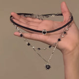Fashionkova Y2K Multi Layer Black Peach Heart Star Pendant Chain Choker Necklace For Women Gothic Charm Aesthetic Grunge Jewelry Accessories