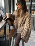 Fashionkova party look inspos Elegant Solid Knitted Sweaters for Women Casual Oversize Long Lantern Sleeve Pullovers 2024 Autumn New O Neck Lady Jumper Tops