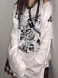 Fashionkova party look inspos Punk Graphic Tees Women One Shoulder Irregular Skull Print Long Sleeve T-Shirt Women Black Bondage Fairy Grunge Cotton Harajuku