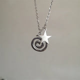 Fashionkova Gothic Vintage Silver Color Spiral Vortex Star Pentagram Pendant Chain Necklace For Women Men Unisex Boho Hip Hop Y2K Jewelry