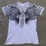 Fashionkova 2000s Affliction Retro American Men's T-shirt Couple round neck t-shirt motorcycle ins