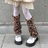 Fashionkova  Nye Outfit Leopard Fur Boot Socks Y2K Plush Leg Warmers Thigh High Sexy Leg Covers Harajuku Boot Cuffs Socks Lolita Thigh Garter Socks