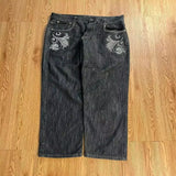 Fashionkova American Y2K New Fashion Pattern Embroidery Loose Jeans Men Street Casual Joker Mopping Oversized Wide-leg Pants Couple Jeans Casual Outfit